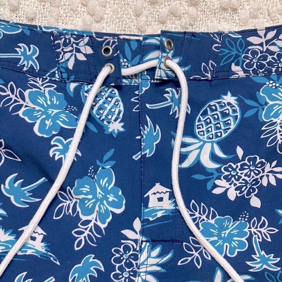 J. Crew Factory Men’s Pineapple Blue Hawaiian Print Flex Swimwear 9” Board Short - Picture 7 of 12
